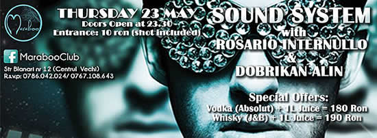 Flyer: Club Maraboo party with Rosario Internullo si Dobrikan Alin.