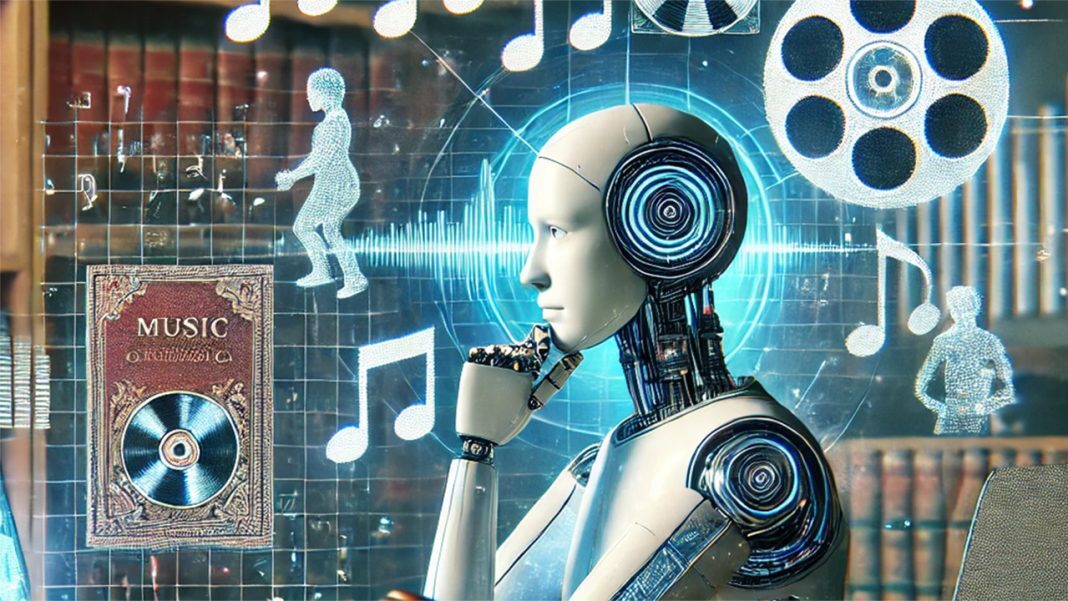 Disputele privind folosirea Operelor pentru antrenarea AI continuă. Vor licenția Casele de Discuri Drepturile de Autor către platformele AI? Imagine generată cu AI. DALL·E-2024-07-13-14.13.30