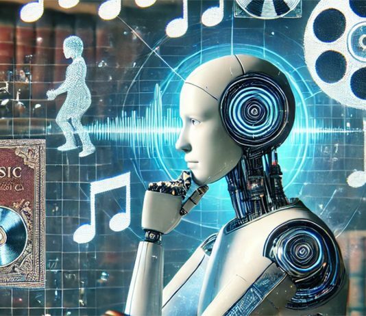 Disputele privind folosirea Operelor pentru antrenarea AI continuă. Vor licenția Casele de Discuri Drepturile de Autor către platformele AI? Imagine generată cu AI. DALL·E-2024-07-13-14.13.30
